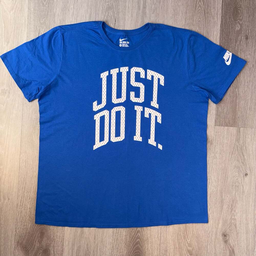 VTG Nike Just Do It Mesh Lettering Graphic T-Shirt Royal Blue XXL